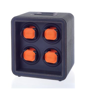  Leanschi WM04 Watchwinder sort/orange kunstlæder til 4 ure