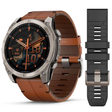 GARMIN Fenix 8X AMOLED Ø 51 Sapphire, Titanium med Chestnut læderrem
