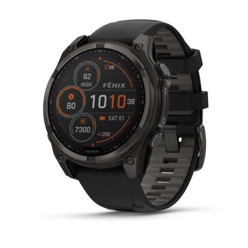 GARMIN Fenix 8 Ø47 Solar Sapphire, Titanium med black/pebble gray rem