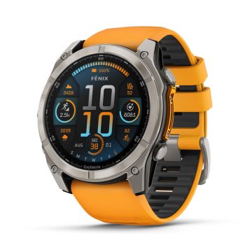 GARMIN fenix 8X AMOLED Sapphire, Titanium med Spark Orange/Graphite silikonerem