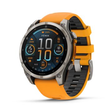 GARMIN fenix 8 AMOLED Sapphire, Titanium med orange silikone rem