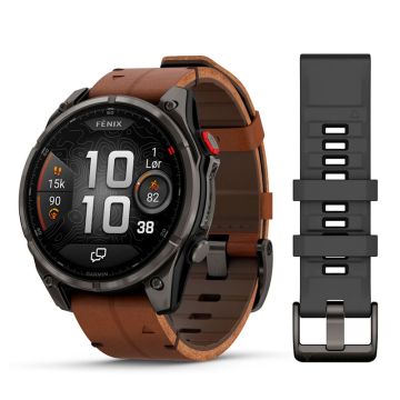 GARMIN fenix 8 Pro Ø47 mm Sapphire, Carbon Grey DLC med Chestnut læderrem