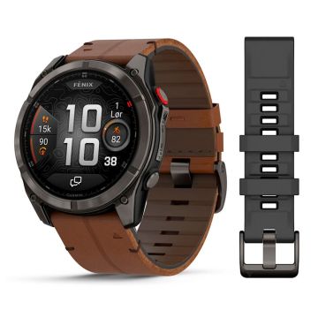 GARMIN fenix 8 Pro Ø51 mm Sapphire, Carbon Grey DLC med Chestnut læderrem
