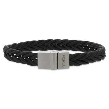 Scrouples Force armbånd sort flettet læderarmbånd stål lås