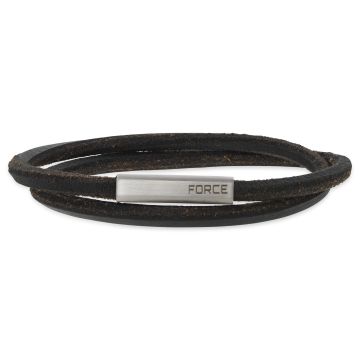 Scrouples Force armbånd sort læderarmbånd 2 rk. stål lås