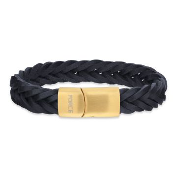 Force armbånd i sort læder med guldfarvet stållås 