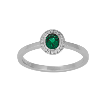 Siersbøl roset ring i sølv med syntetisk 4x 5mm smaragd+cubic zirkonia