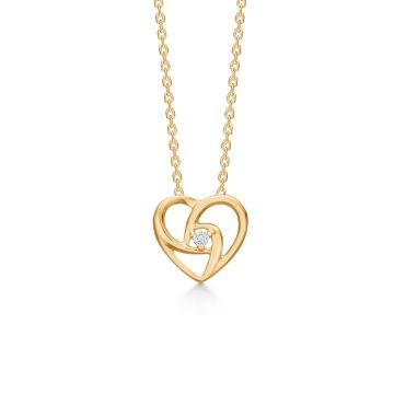 Mads Z hjertevedhæng i guld med diamant 0,020 ct., forgyldt kæde