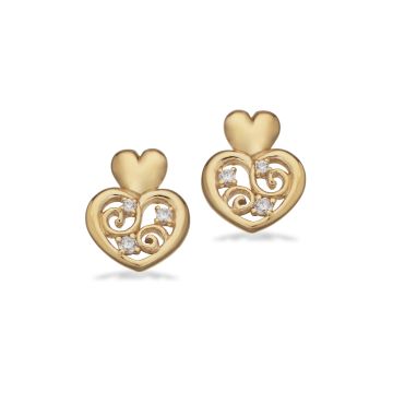 Scrouples øreringe i forgyldt med hjerter og zirkonia