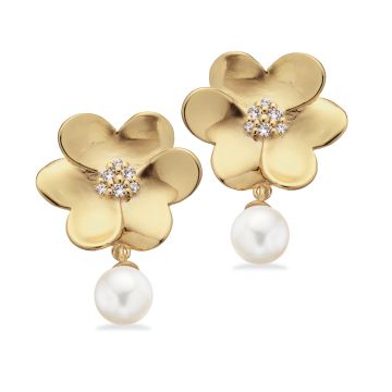 Scrouples blomster øreringe i forgyldt med zirkonia og perler