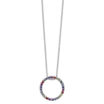 Sølv Rainbow cirkel halskæde med mix cubic zirkoner Ø14 mm