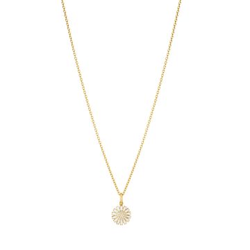 Georg Jensen Daisy vedhæng i forgyldt med hvid emalje og diamant - Ø11mm