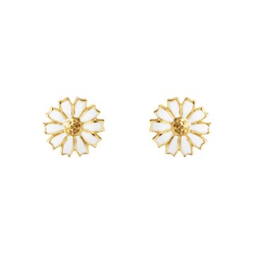 Georg Jensen Daisy øreringe i forgyldt med hvid emalje - Ø 7 mm