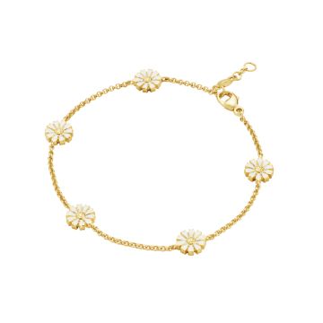Georg Jensen Daisy armbånd i forgyldt med hvid emalje Ø7 mm
