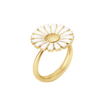 Georg Jensen Daisy ring i forgyldt med hvid emalje - Ø18 mm
