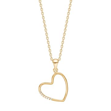 Siersbøl 8kt. guld hjertevedhæng med cubic zirkonia - inkl. forgyldt kæde