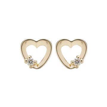 Hjerte ørestik i 14 kt guld med brillanter