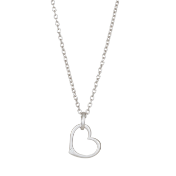 Siersbøl 14kt. hvidguldshjerte med diamant på i alt 0.010ct W/P1 inkl. sølv kæde