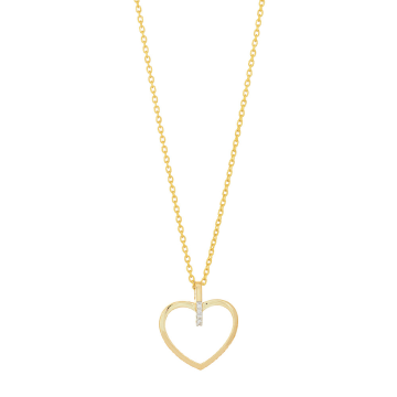 Siersbøl 14kt. guldhjerte med diamant på i alt 0.02ct W/SI og forgyldt kæde