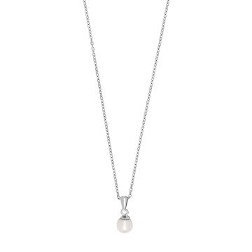 Siersbøl sølvvedhæng med ferskv. ferskvandsperle 6 mm inkl. kæde