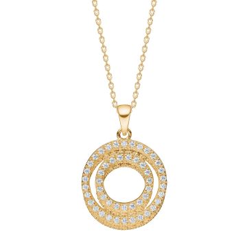 Siersbøl 8kt. guldvedhæng cirkel med cubic zirkonia- inkl. forgyldt kæde