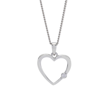 Siersbøl sølv vedhæng hjerte 16mm med 1 cubic zirkonia. inkl. kæde