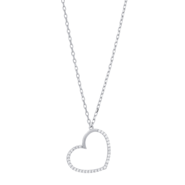 Siersbøl sølv vedhæng hjerte med cubic zirkonia inkl. kæde