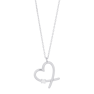 Siersbøl sølv vedhæng hjerte med 1 x cubic zirkonia inkl. kæde