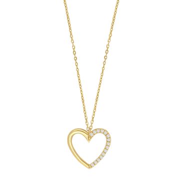 Siersbøl 9kt. Guld vedhæng hjerte med cubic zirkonia inkl. forgyldt kæde