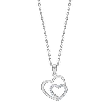 Joanli hjertehalskæde i sølv med cubic zirkonia - Inkl. kæde