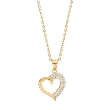 Siersbøl hjertevedhæng i 8 kt. guld med cubic zirkonia - Inkl. forgyldt kæde