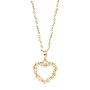 Siersbøl hjertevedhæng i 8 kt. guld med cubic zirkonia - Inkl. forgyldt kæde