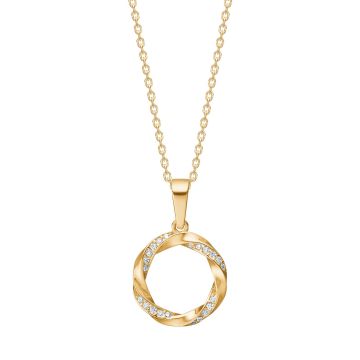 Siersbøl 8kt. guldvedhæng cirkel med cubic zirkonia inkl forg sølvkæde 
