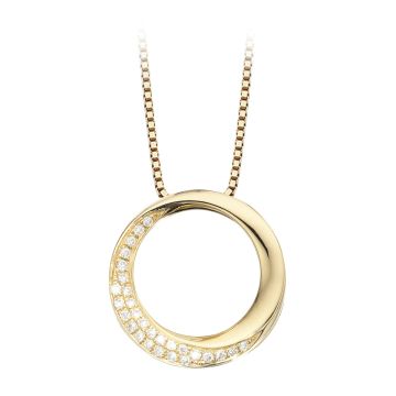 Scrouples 14kt guld cirkel diamant vedhæng med forgyldt halskæde