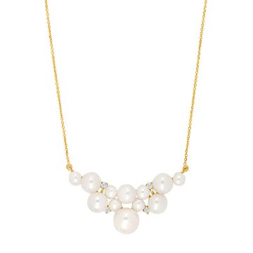 Siersbøl vedhæng i 14 karat guld med perle og diamant. Inkl. forgyldt kæde