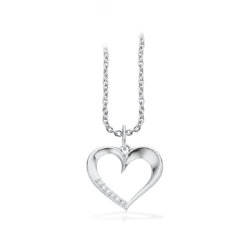 Scrouples diamant hjertevedhæng i 8 kt hvidguld med sølv kæde