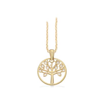 Scrouples Livets Træ vedhæng i 8 kt guld med zirkonia - inkl. forgyldt halskæde