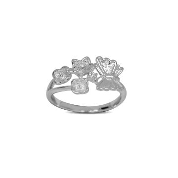 Blossom Copenhagen Love and Joy ring med sommerfugl og blomster i sølv med zirkonia