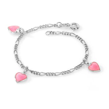 Pia & Per charms børnearmbånd med hjerter i sølv, rosa