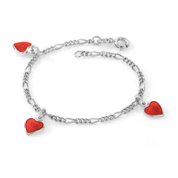 Pia & Per charms børnearmbånd med hjerter i sølv, rød
