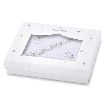 Pia & Per hjerte gavesæt med børnesmykker i sølv, hvid
