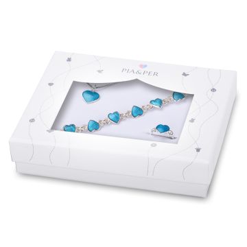 Pia & Per hjerte gavesæt med børnesmykker i sølv, turkis