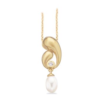 Scrouples vedhæng i forgyldt med zirkonia og perle - inkl. halskæde