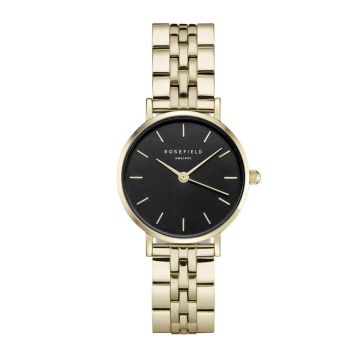 Rosefield The Small Edit dameur i guldfarvet med lænke og sort skive - Ø26