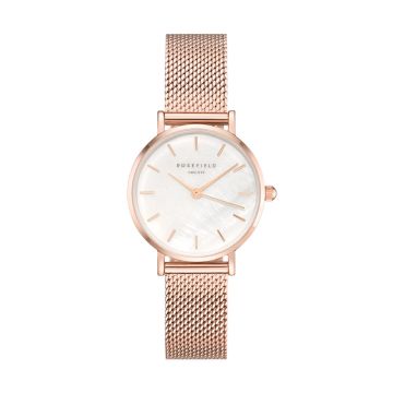 Rosefield The Small Edit dameur i rosa med meshlænke og perlemorsskive - Ø26