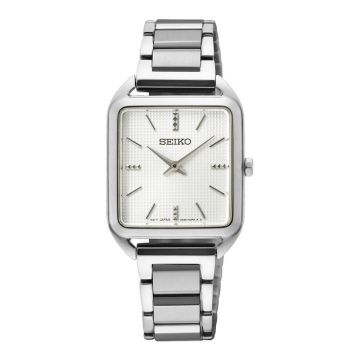 Seiko firkantet dameur i stål med lænke