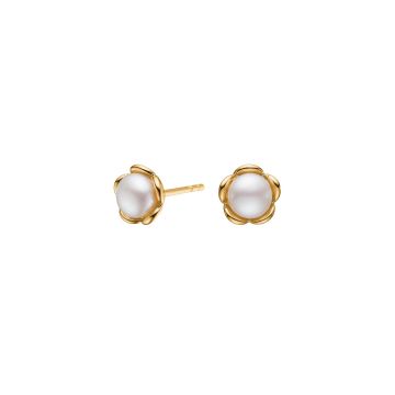 Siersbøl forgyldt ørestikker Flower med ferskv. perle