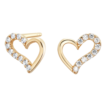 Siersbøl 8kt. guldørestikker hjerte med cubic zirkonia