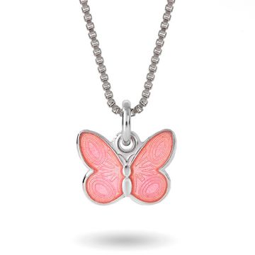 Pia & Per børnehalskæde med sommerfugl i sølv, rosa