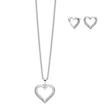 Sølv hjerte smykkesæt med zirkon